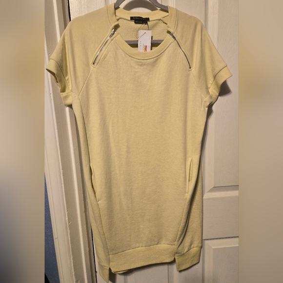 NWT BCBG MAX AZRIA Sweatshirt Dress Color Yellow Size S Sequin Logo - Picture 1 of 8